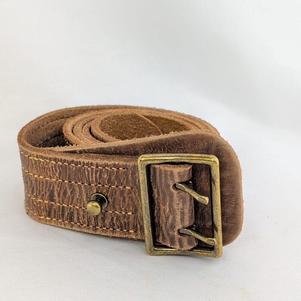 Banana Republic Mens Belt Size 34 Brown Leather Distressed Double Prong Buckle